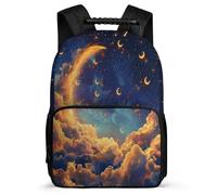 TPISLI Moon Bookbag for Students 6-11 Years Starry Sky Clouds Daypack for Kids and Teens Primary Classes, Lightweight Adjustable Straps Travel Daily Use
