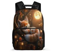 TPISLI Moon Fox Printed Backpack Primary School for Kids and Teens School Years 2-5 Animal Backpack Kids and Teens, Sturdy Handle Padded Back Outdoor Day Trips