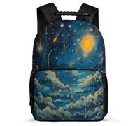 TPISLI Moon Rucksack for Boys Girls Junior School Starry Sky Clouds Backpack School Years 2-5 Kids and Teens, Lightweight Sturdy Handle Outdoor Day Trips