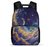 TPISLI Moon School Backpack for Girls Boys Age 5-10 Starry Sky Clouds Daypack for Girls Boys School Years 1-4, Soft Felt Details Durable Travel Daily Use