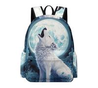 TPISLI Moon Wolf Daypack Students Ages 12-16 Full-Moon Wolves School Bag Girls 7-11 Year Olds Durable Cool 15.6 Inch Laptop Rucksack Primary to Secondary Travel Gift