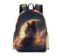 TPISLI Moon Wolf School Bag for Boys Girls 9-14 Years Old Backpack Wolves Design Rucksack for Study Days, Practical 13.3 Inch Laptop Rucksack for Autumn Trip and Study Days