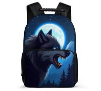 TPISLI Moon Wolf School Bag for Kids and Teens 7-11 Year Olds Full-Moon Wolves Rucksack for Children Junior School, Durable 1680D Fabric Travel Daily Use