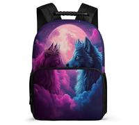 TPISLI Moon Wolf School Bag for Kids and Teens Age 5-10 Wolves Design Backpack for Girls School Years 1-4, Adjustable Straps Sturdy Handle Short Trips