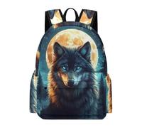 TPISLI Moon Wolves Bookbag Kids Ages 7-10 Wolf School Backpack Boys Year 7-9 Lightweight Durable Spring Outing Backpack Primary to Secondary Travel Gift Travel Use