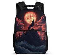 TPISLI Moon Wolves Daypack for Children 6-11 Years Wolf Daypack for Children School Years 1-4, Adjustable Straps Sturdy Handle Travel Daily Use