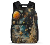 TPISLI Multicoloured Cosmos Daypack for Boys School Years 2-5 Planet Rucksack for Children Primary Classes, Side Pockets Soft Felt Details Travel Daily Use