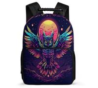 TPISLI Owl Daypack for Boys 7-11 Year Olds Bird Moon Motif Backpack for Children School Years 1-4, Soft Felt Details Side Pockets Outdoor Day Trips