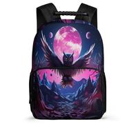TPISLI Owl Moon Pattern School Bag Primary Classes for Kids and Teens Year 3-6 Bird Backpack Boys, Soft Felt Details Side Pockets Back to School Gift