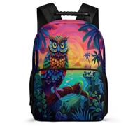TPISLI Owl Pattern School Bag for Girls Boys Ages 6-10 Bird Backpack for Girls Boys Junior School, Adjustable Straps Side Pockets Birthday Gift