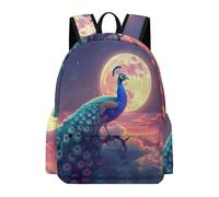 TPISLI Peacock Backpack Boys Girls Teens Age 10-15 School Bag Moon Animal Printed Rucksack for Secondary Students, Cool 14 Inch Laptop Bag for Spring Outing and Daily Classes