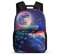 TPISLI Peacock Backpack Primary School for Kids and Teens School Years 2-5 Moon Animal Pattern Backpack Girls Boys, Adjustable Straps Durable Birthday Gift