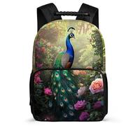 TPISLI Peacock Bookbag Junior School for Children Primary Age 6-11 Flowers Animal Rucksack Boys Girls, Soft Felt Details Sturdy Handle Outdoor Day Trips
