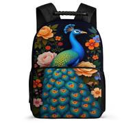 TPISLI Peacock Daypack for Kids and Teens Junior School Animal Flowers Bookbag Primary Age 6-11 Children, Side Pockets Soft Felt Details Travel Daily Use
