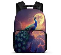 TPISLI Peacock Motif School Backpack for Girls 6-11 Years Animal Moon Daypack for Kids and Teens School Years 1-4, Side Pockets Soft Felt Details Birthday Gift