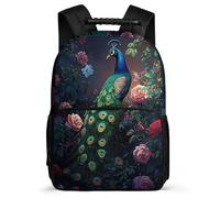 TPISLI Peacock Motif School Bag Junior School for Students Primary Age 6-11 Animal Rucksack Students, Adjustable Straps Sturdy Handle Daily Essentials