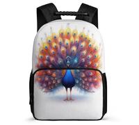 TPISLI Peacock Pattern Backpack for Girls Boys for 5 to 10 Years, Animal Print School Bag Students, Lightweight Rucksack, Side Pockets, Padded Back, Travel Daily Use