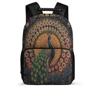 TPISLI Peacock Print School Backpack Primary Classes for Kids and Teens 7-11 Year Olds Animal Peacock Rucksack Girls, Side Pockets Lightweight Travel Daily Use