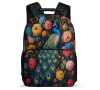 TPISLI Peacock School Backpack for Girls Boys Primary Classes Animal Flowers Bookbag Age 5-10 Boys Girls, Side Pockets Adjustable Straps Travel Daily Use