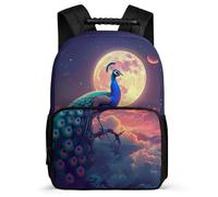 TPISLI Peacock School Backpack for Kids and Teens Primary School Moon Animal Printed Rucksack 8-12 Years Children, Soft Felt Details Padded Back Daily Essentials