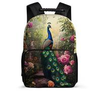 TPISLI Peacock School Backpack Primary School for Kids and Teens Age 5-10 Animal Flower Bookbag Girls Boys, 1680D Fabric Soft Felt Details Short Trips