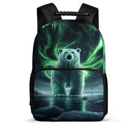 TPISLI Polar Bear Aurora Design Backpack for Students Primary Age 6-11 Animal Print Backpack for Kids and Teens Junior School, Adjustable Straps Sturdy Handle School Travel