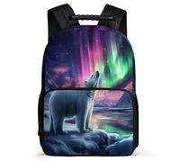 TPISLI Polar Bear School Backpack for Children School Years 1-4 Animal and Aurora Bookbag 7-11 Year Olds Students, Adjustable Straps Padded Back Outdoor Day Trips