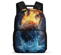 TPISLI Primary School Backpack Ice And Fire Basketball Teen Boy Large Capacity Girls Casual Daypack Bookbag Basketball Rucksack 15.7inch School Bag with Front Pocket