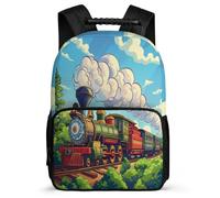 TPISLI Railway Train Motif Bookbag for Boys Girls Primary Age 6-11 Cartoon Theme Backpack for Girls Boys Primary School, Padded Back Sturdy Handle Outdoor Day Trips