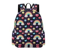 TPISLI Rainbow Hearts Motif Backpack Students Year 4 Colourful Rucksack Boys Age 16 Fashion 15.6 Inch Laptop School Backpack Junior School Hiking Day Trips Outdoor Gift
