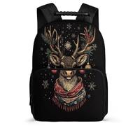 TPISLI Reindeer Motif Daypack for Boys 7-11 Year Olds Christmas Theme Deer Backpack for Children School Years 1-4, Soft Felt Details Side Pockets Outdoor Day Trips