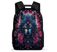 TPISLI Rose Wolf School Backpack for Kids Junior School Wolves Illustration Backpack Primary Age 6-11 Children, 1680D Fabric Adjustable Straps Daily Essentials