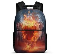 TPISLI Rucksack Ice And Fire Basketball Backpack for Boys Age 6-10 Cool Book Bag With Basketball for Girls Teen Kids Elementary School Large Shoulder Bookbag Travel Bag
