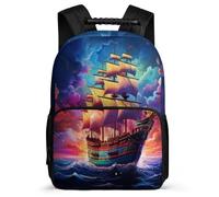 TPISLI Sailboat Motif Rucksack for Girls Boys Primary Classes Colourful Clouds Daypack School Years 2-5 Boys Girls, Soft Felt Details 1680D Fabric Short Trips
