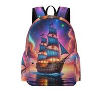 TPISLI Sailboat Ocean Backpack Boys Girls Teens Age 10-15 School Bag Boat Motif Rucksack for Secondary Students, Cool 14 Inch Laptop Bag for Spring Outing and Daily Classes