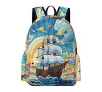 TPISLI Sailboats School Bag for Boys Girls 10-16 Years Backpack Ocean Boat Motif Rucksack for Year 7-10 Study, Modern 15.6 Inch Laptop Bag for Daily Study and Weekend Use