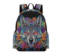 TPISLI School Backpack for Boys, Casual Wolve Pattern Rucksack, Travel School Bags for Girls, Lightweight Rucksack Wolf Illustration Bookbag, College Backpack Travel