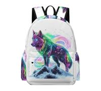 TPISLI School Backpack for Boys, School Bags with Wolf Illustration, Teenagers Animal Wolve Design Backpack for Primary Girls Hiking, Travel