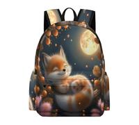 TPISLI School Backpack Fox Moon Printed Boys and Girls Rucksack Animal School Years 4-8 Book Bag for Books and Travel, Durable 15.6 Inch Laptop Backpack for Study Days and Travel