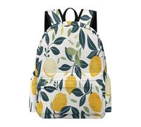 TPISLI School Backpack Lemon Print Boys and Girls Rucksack Fruit Pattern Ages 7-11 Book Bag for Year 3-6 Study, Durable 13.3 Inch Laptop Rucksack for Autumn Trip and Study Days