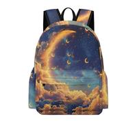 TPISLI School Backpack Moon Boys and Girls Rucksack Starry Sky Clouds Ages 7-11 Book Bag for Year 3-6 Study, Durable 13.3 Inch Laptop Rucksack for Autumn Trip and Study Days