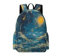 TPISLI School Backpack Moon Boys and Girls Rucksack Starry Sky Clouds School Years 4-8 Book Bag for Books and Travel, Durable 15.6 Inch Laptop Backpack for Study Days and Travel