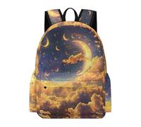 TPISLI School Backpack Starry Sky Clouds Boys and Girls Rucksack Moon Motif Ages 7-11 Book Bag for Year 3-6 Study, Durable 13.3 Inch Laptop Rucksack for Autumn Trip and Study Days