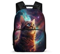 TPISLI School Backpack with Galaxy Cat Bag Boys 10-15 Years Old, Kid Cute Back Pack Rucksack Primary School Book Bags Girls Schoolbag with Front Pocket