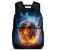 TPISLI School Backpack with Ice And Fire Basketball Bag Boys 10-15 Years Old, Kid Cute Back Pack Basketball Rucksack Primary School Book Bags Girls Schoolbag with Front Pocket
