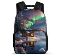 TPISLI School Bag Aurora Cabin Backpack Chalet Print Casual Daypack Fashion Interesting for Kids Multipurpose Laptop Back Pack for Boy Girls
