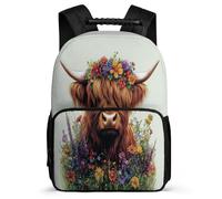 TPISLI School Bag Highland Cow Design for Boys Girls 7-11 Year Olds, Backpack Cattle Print for Kids, Durable Rucksack, Soft Felt Details, Short Trips, Everyday Use