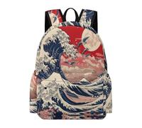 TPISLI School Bag Japanese Style Waves Backpack Boys Girls 10-16 Rucksack with Waves for Year 7-10 Study, Cool Book Bag for Day Trips and Birthday Gift and Daily Book Carry