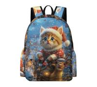 TPISLI Schoolbag Christmas Theme Cat Rucksack Kids Backpacks Boys Girls Animal Kitten School Backpack for Secondary School Small Bookbag Strap Black Daypack