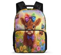 TPISLI Scottish Highland Cattle Backpack School Years 1-4 for Kids and Teens Primary Age 6-11 Cow Rucksack Girls Boys, Durable Side Pockets Daily Essentials